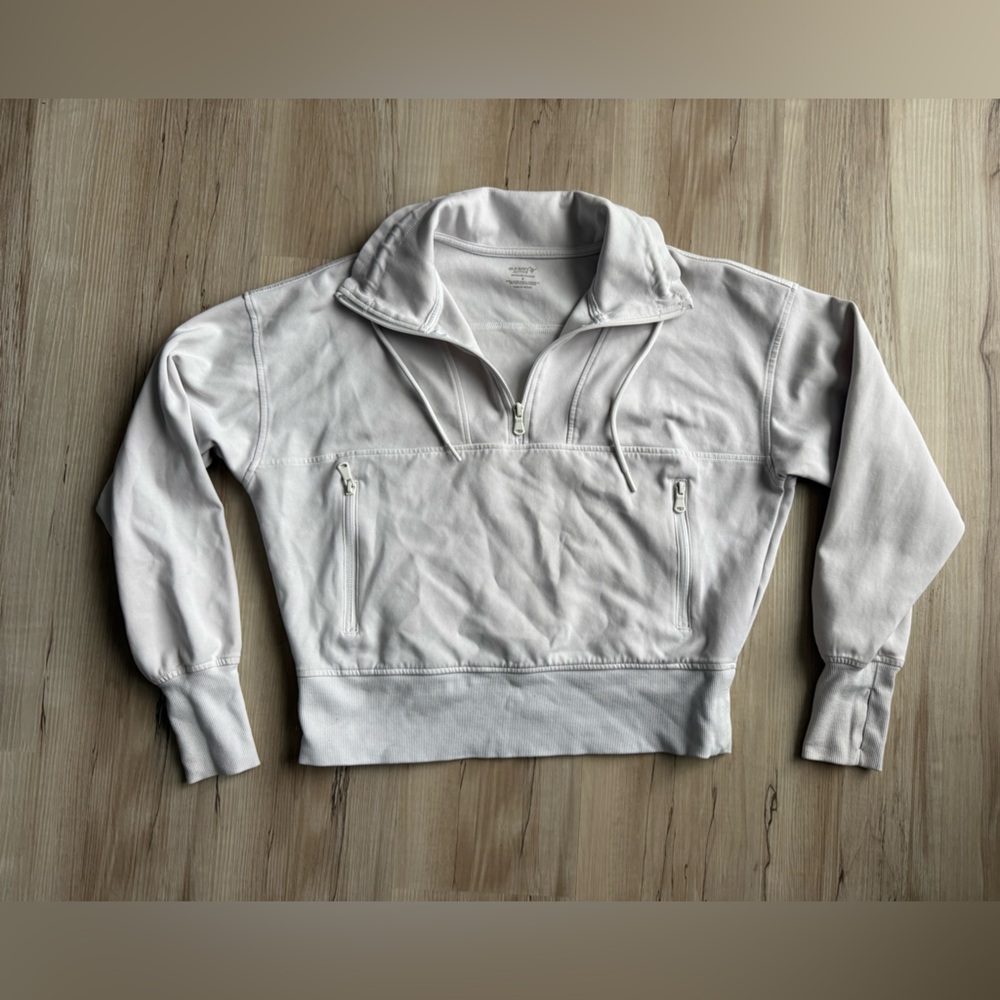 Old Navy Cream Quarter-Zip Cropped Pullover M Active Fleece Thumb Hole Top